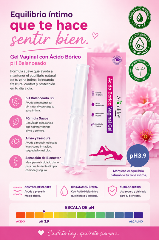 Ovulo Gel Vaginal con Ácido Bórico pH Balanceado. X5