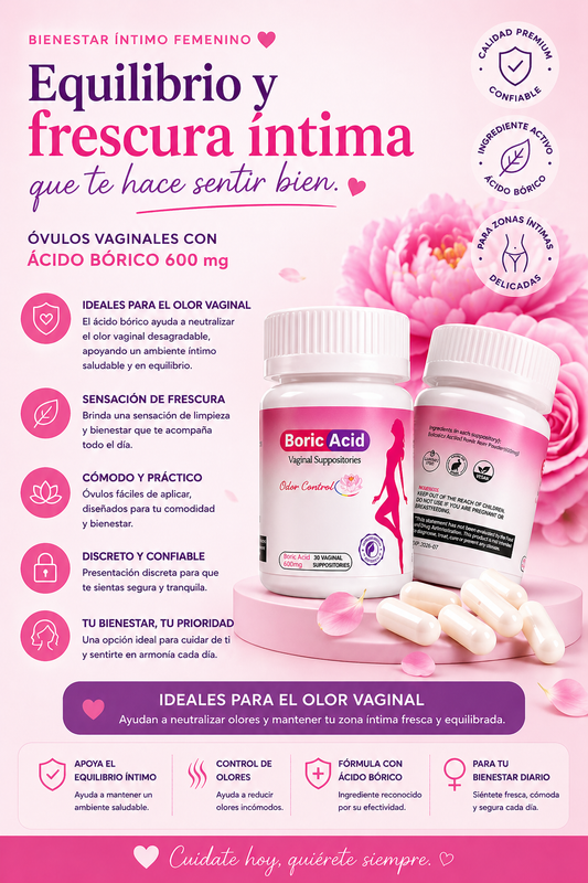 Óvulos Vaginales con Ácido Bórico 600 mg - Frasco 30 unid